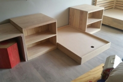 Daybed desk and shelves
